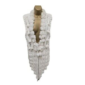 AZI Vest Womens Large Ivory Faux Fur Crochet Asymmetrical Boho Hippie Fairycore